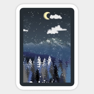 Illustrated Mountain and Forest Scene Sticker